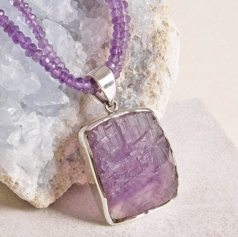 Natural Square Amethyst Beaded Necklace - One of a Kind