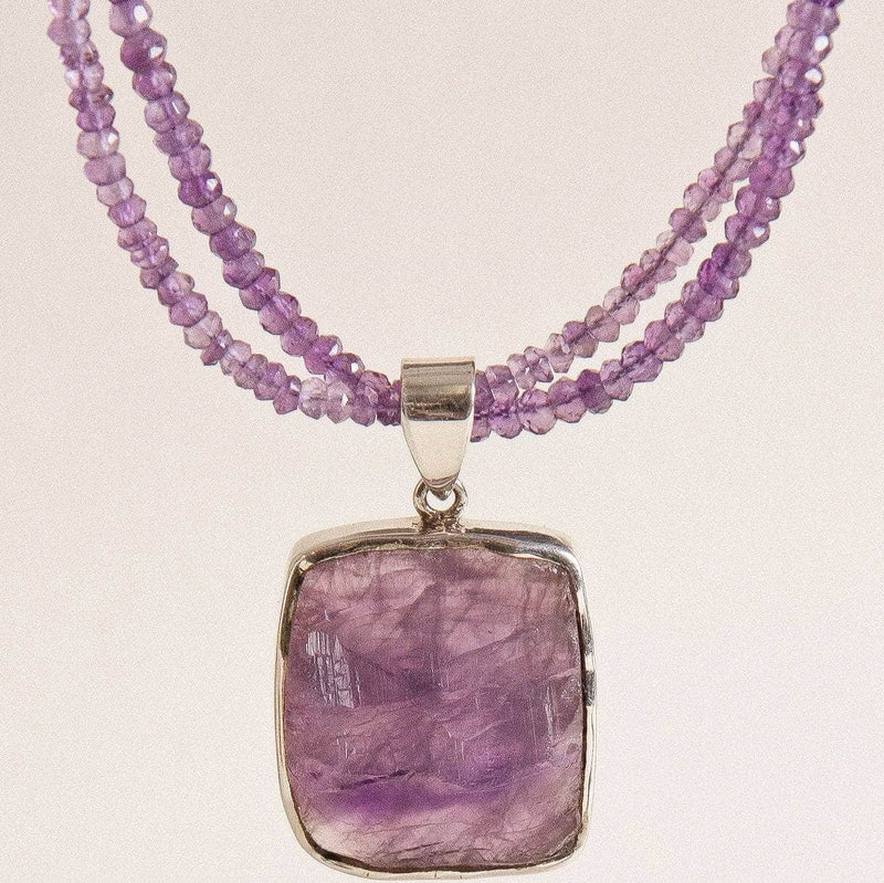 Natural Square Amethyst Beaded Necklace - One of a Kind