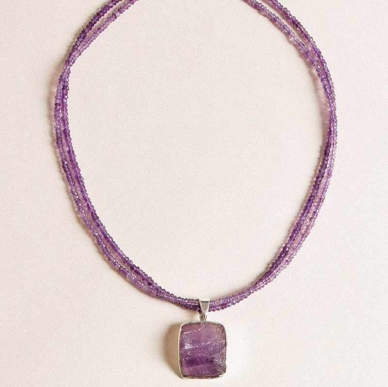 Natural Square Amethyst Beaded Necklace - One of a Kind