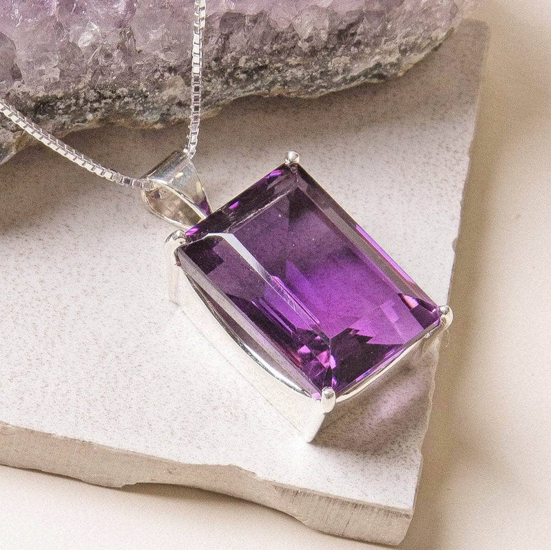 Faceted Square Amethyst Gemstone Necklace - 1 of a Kind