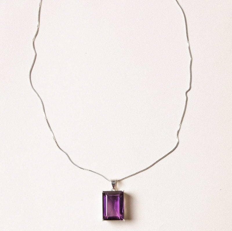 Faceted Square Amethyst Gemstone Necklace - 1 of a Kind