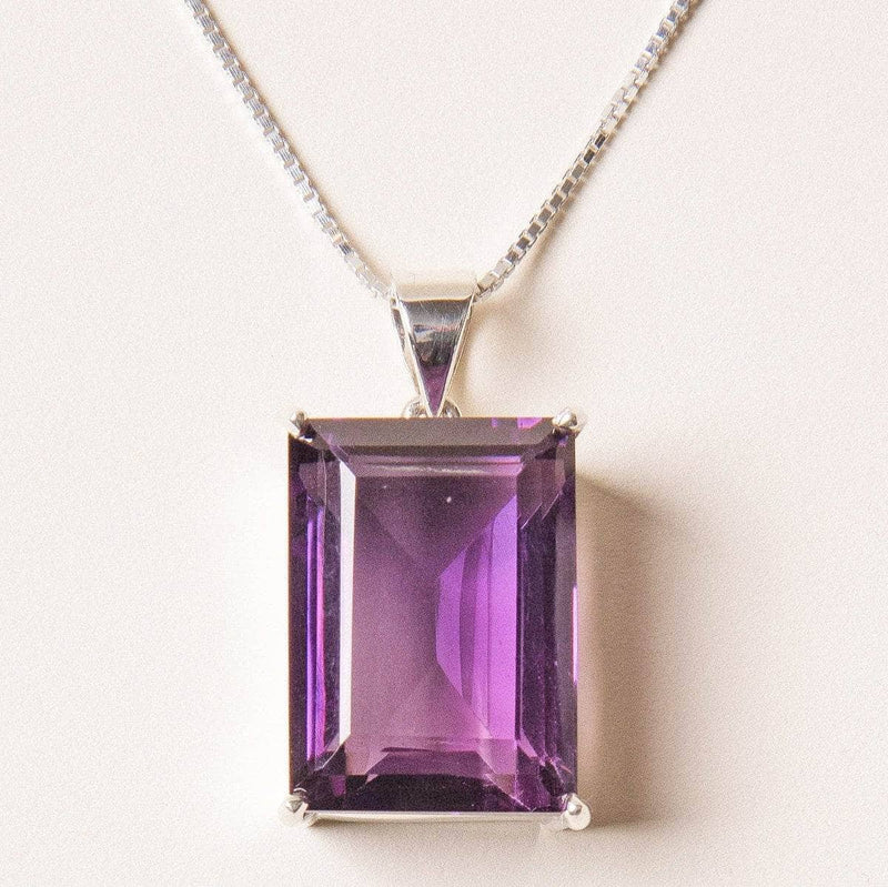 Faceted Square Amethyst Gemstone Necklace - 1 of a Kind