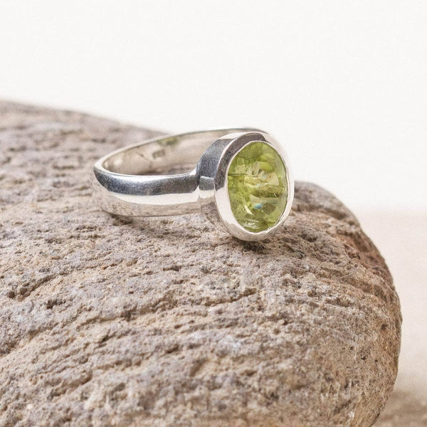Faceted Peridot Ring - Size 7