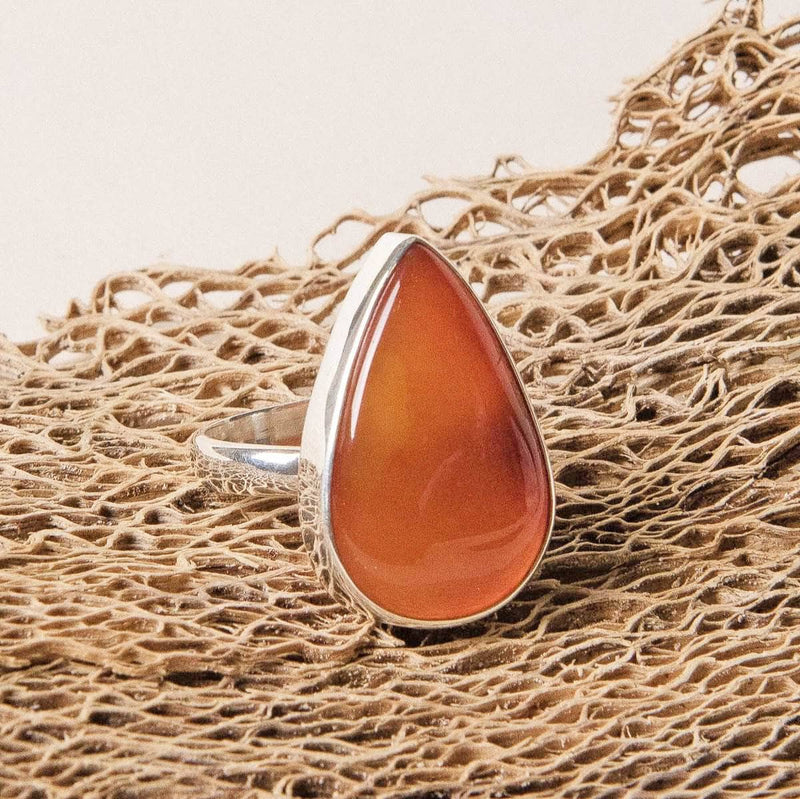 Teardrop Carnelian Gemstone Ring