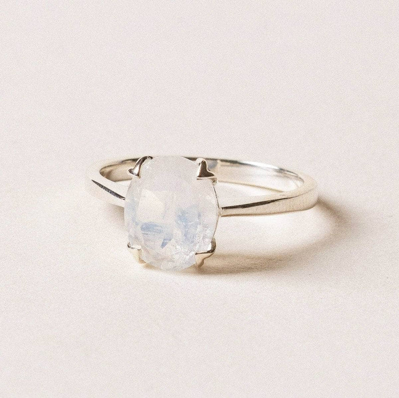 Oval Faceted Rainbow Moonstone Ring