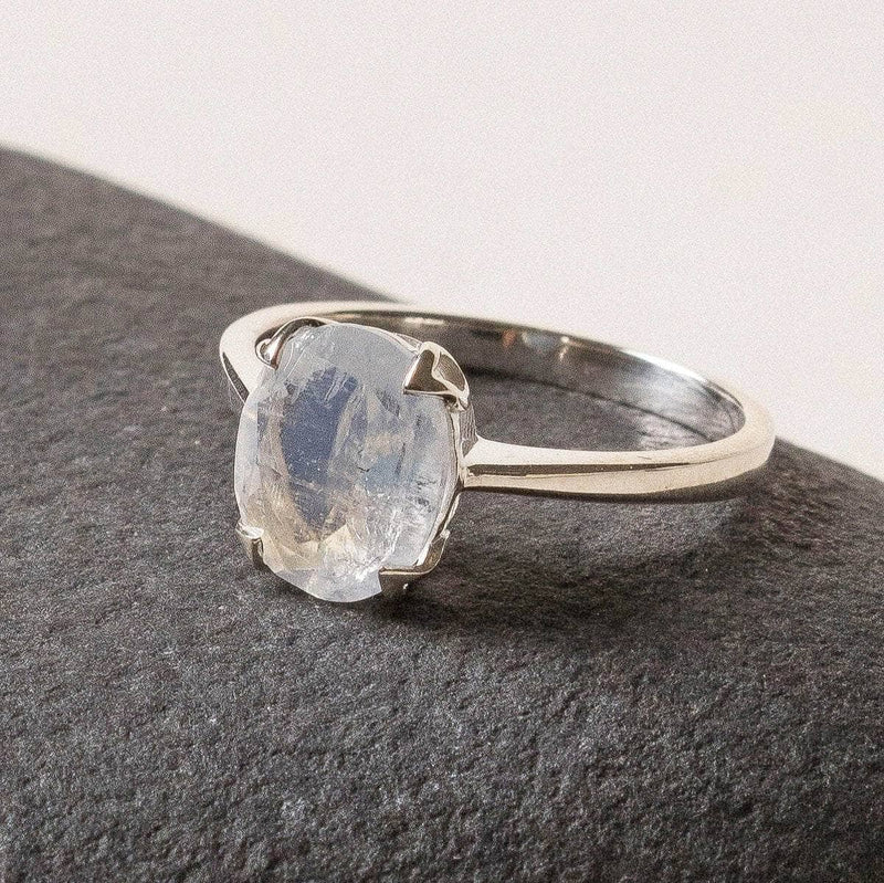 Oval Faceted Rainbow Moonstone Ring