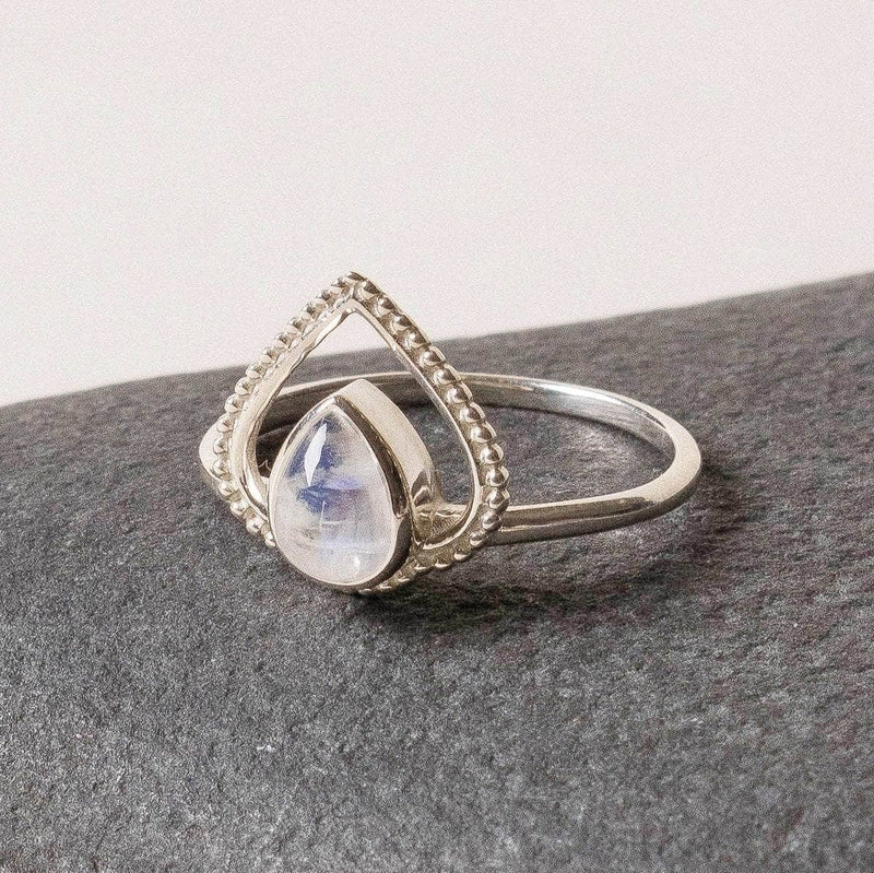 Rainbow Moonstone Silver Heart Ring