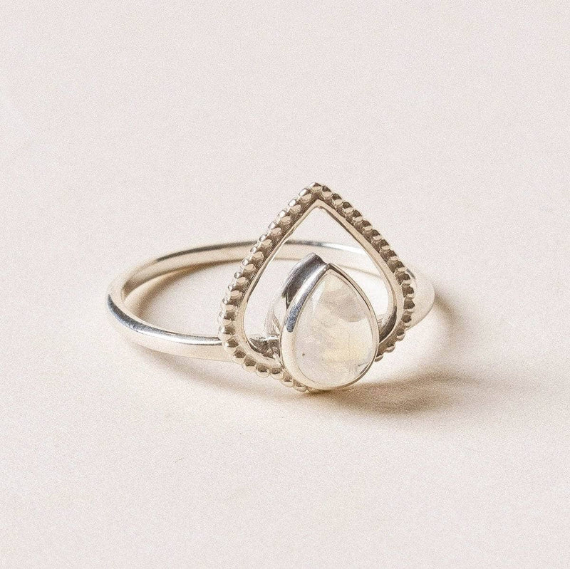 Rainbow Moonstone Silver Heart Ring