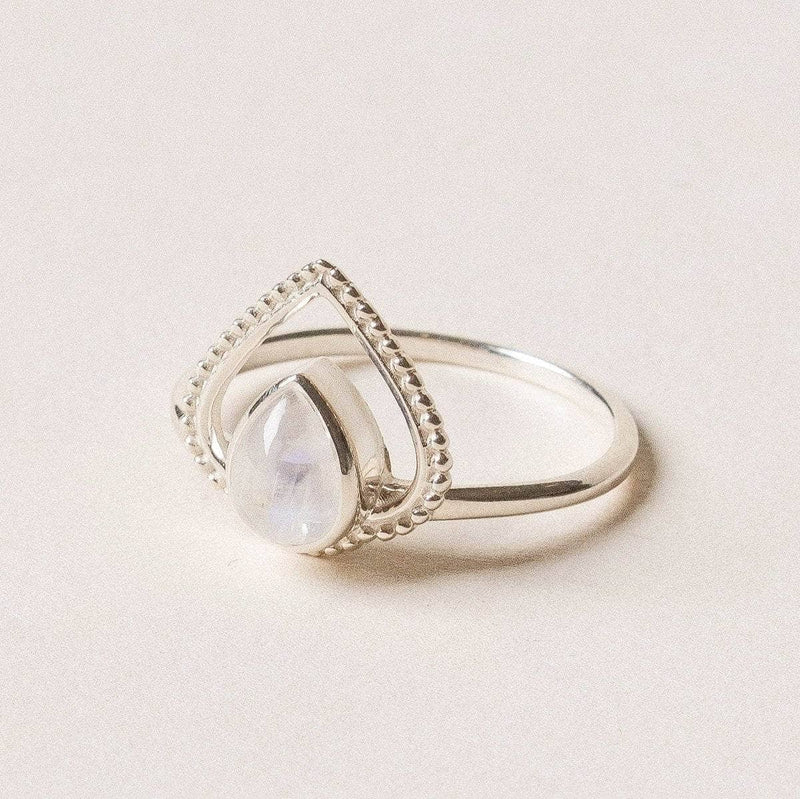 Rainbow Moonstone Silver Heart Ring