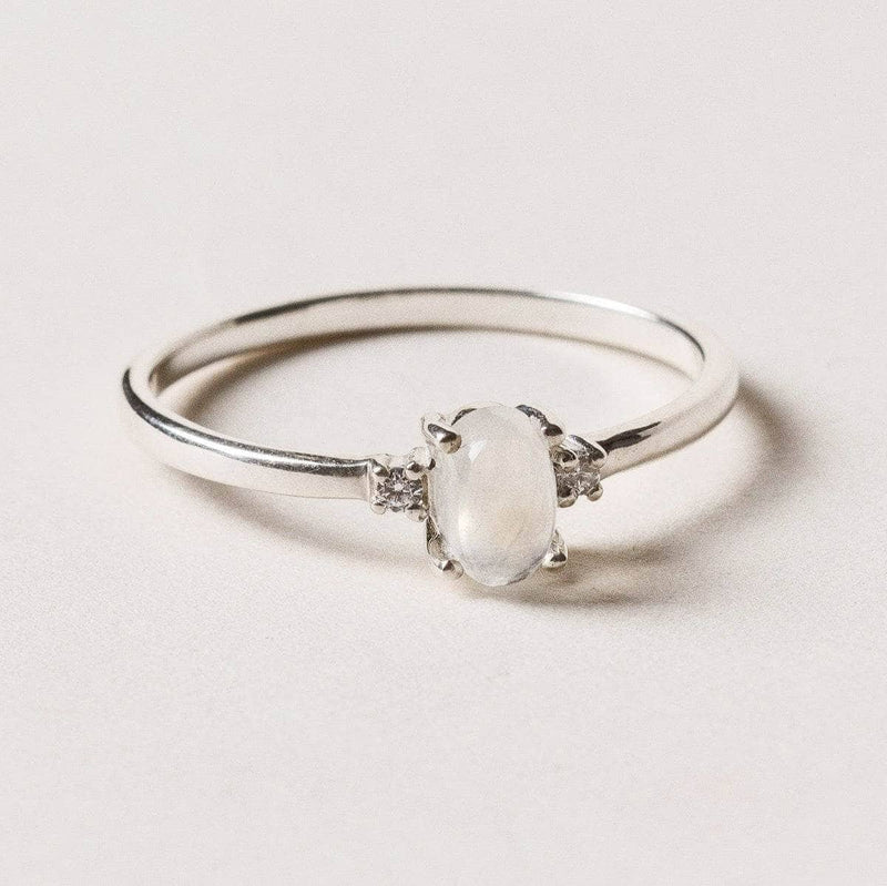 Petite Oval Rainbow Moonstone Ring