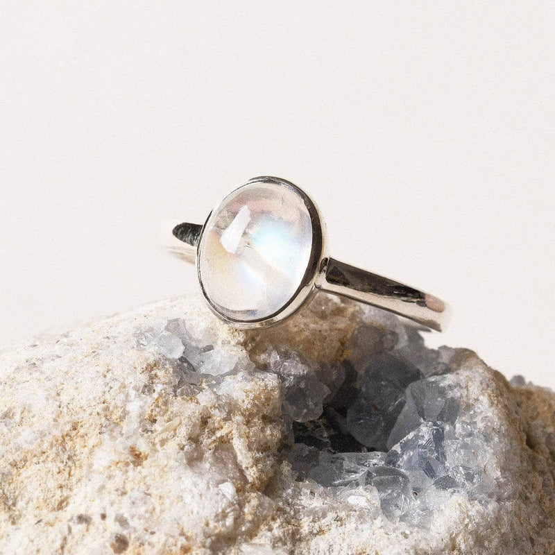 Oval Rainbow Moonstone Ring