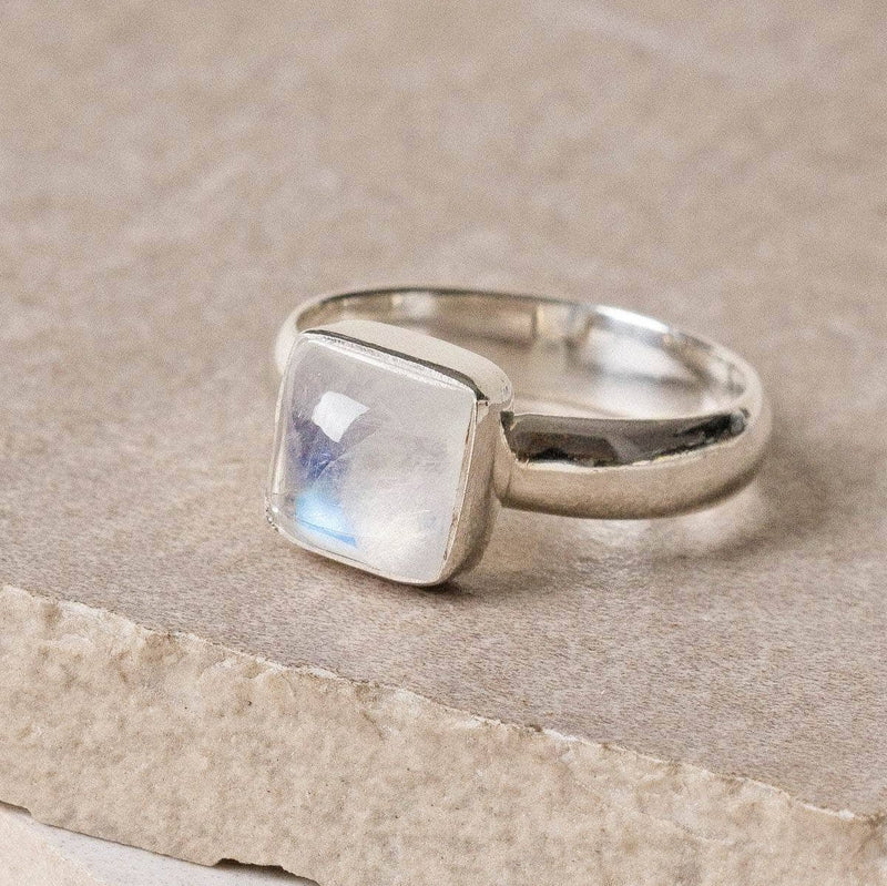 Square Cut Rainbow Moonstone Ring