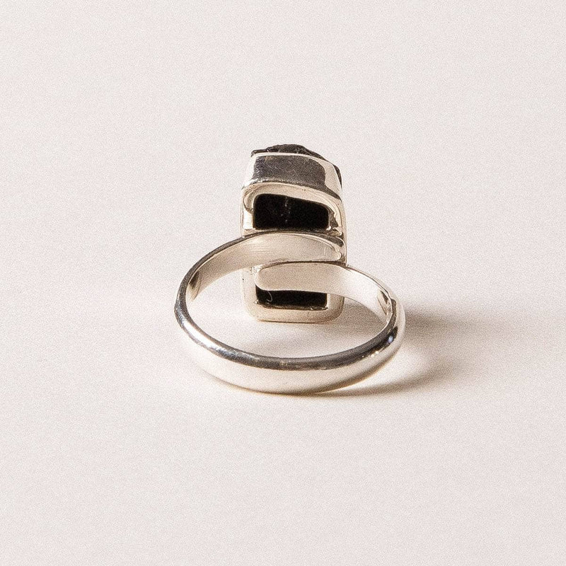 Natural Black Tourmaline Ring - Adjustable fits Sizes 7 - 9