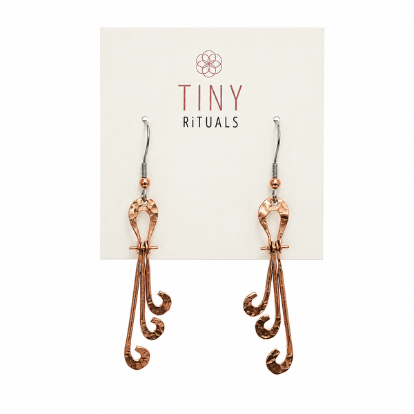 Hammered Copper Spiral Dance Earrings