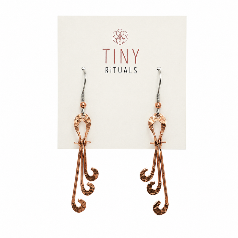 Hammered Copper Spiral Dance Earrings