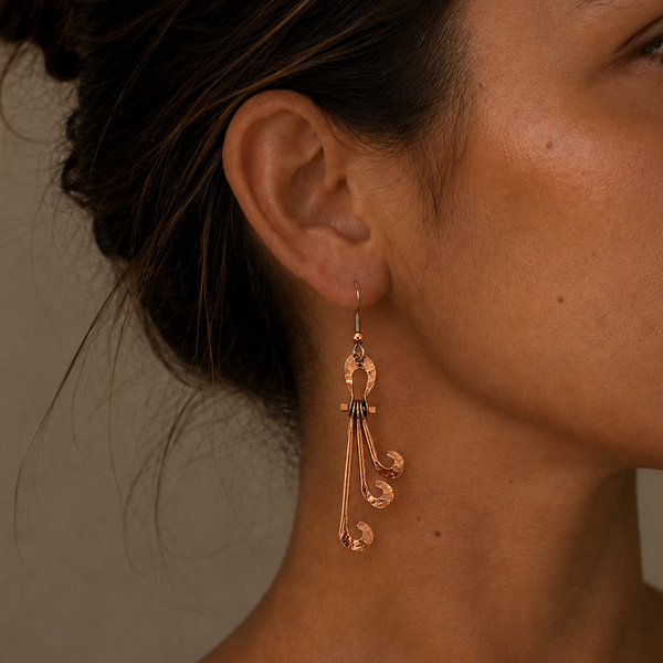 Hammered Copper Spiral Dance Earrings