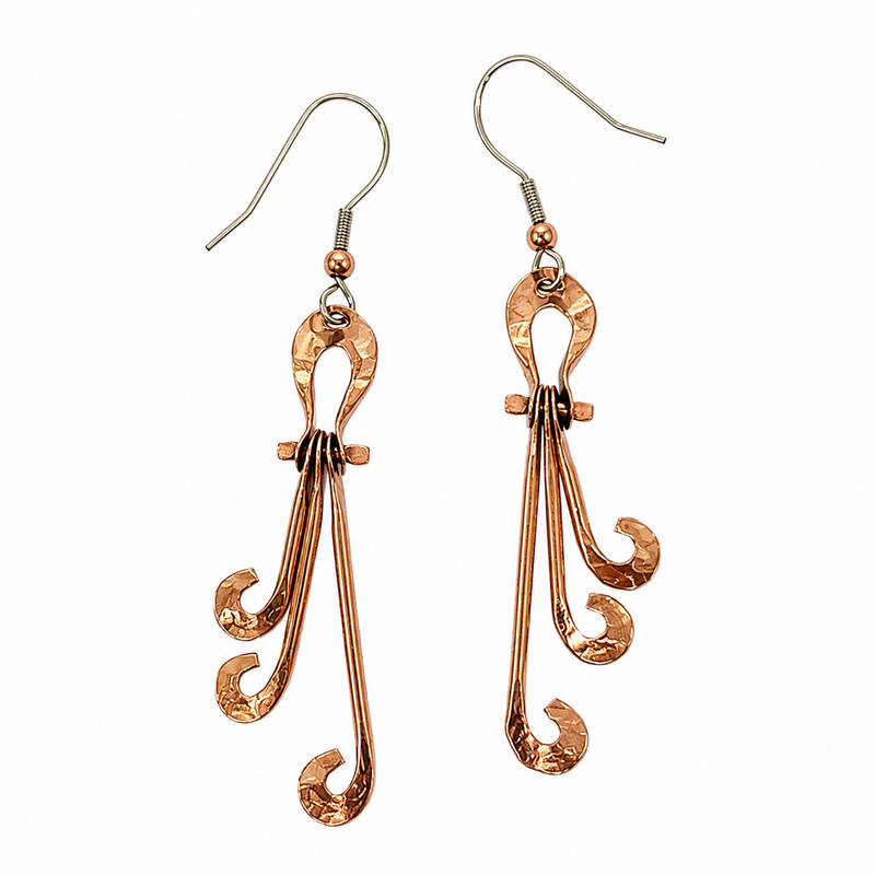 Hammered Copper Spiral Dance Earrings