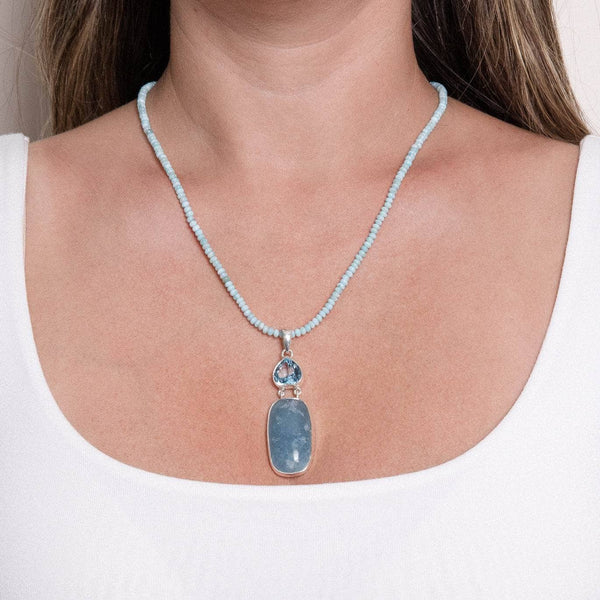Aquamarine & Blue Topaz Rectangle Pendant Necklace