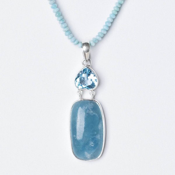 Aquamarine & Blue Topaz Rectangle Pendant Necklace