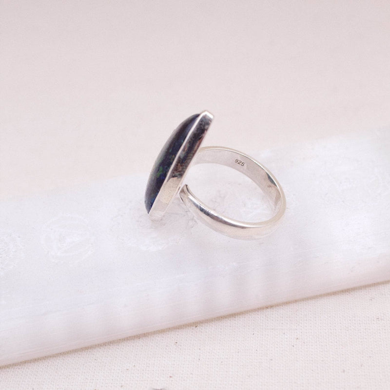 Genuine Azurite Malachite Teardrop Adjustable Ring