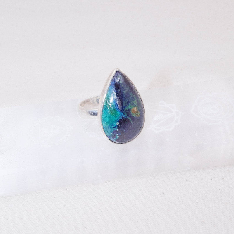 Genuine Azurite Malachite Teardrop Adjustable Ring