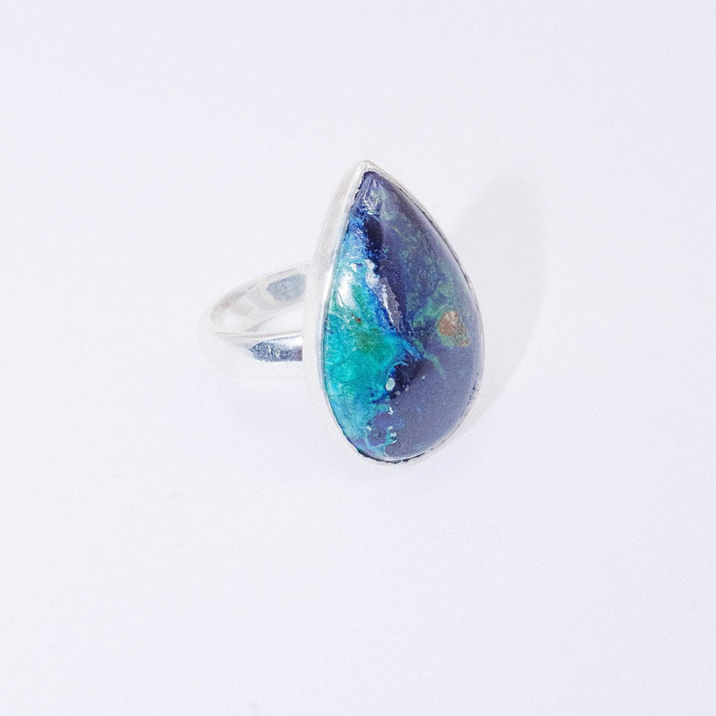 Genuine Azurite Malachite Teardrop Adjustable Ring