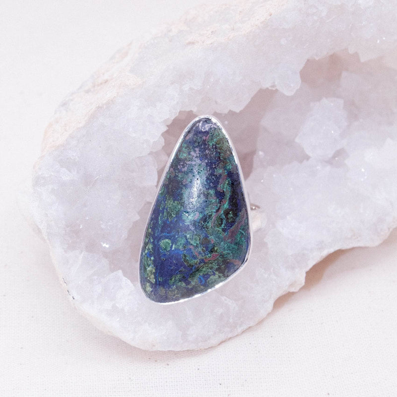 Genuine Azurite Malachite Freeform Adjustable Ring