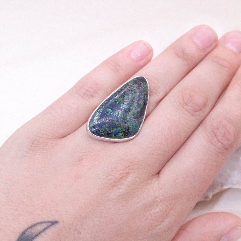 Genuine Azurite Malachite Freeform Adjustable Ring