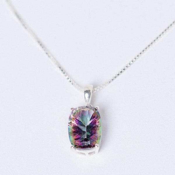 Rare Mystic Topaz Emerald Cut Pendant Necklace