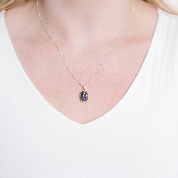 Rare Mystic Topaz Emerald Cut Pendant Necklace