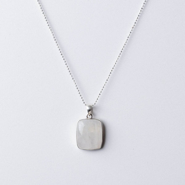 Rainbow Moonstone Square Pendant Necklace
