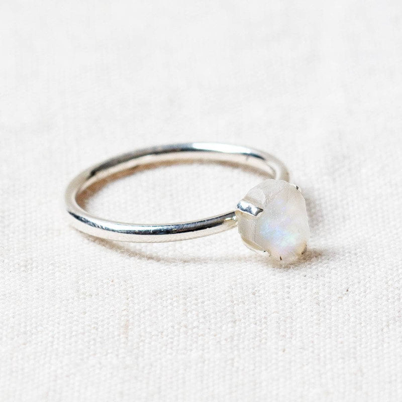 Rainbow Moonstone Raw Stackable Silver Ring