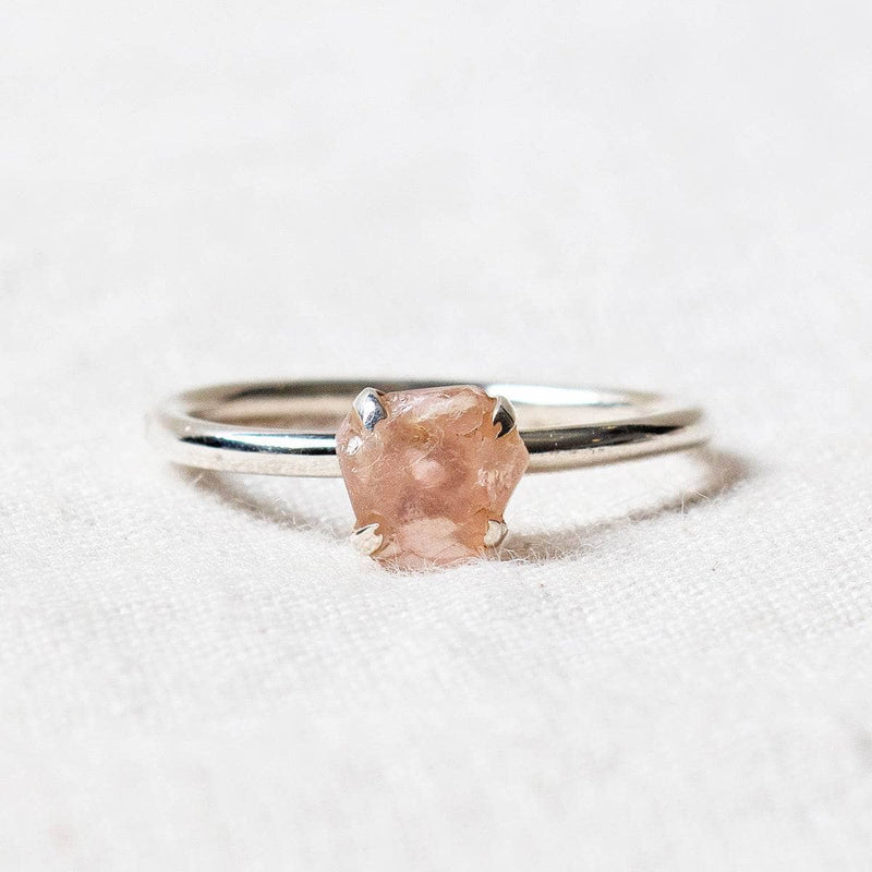 Rose Quartz Raw Stackable Silver Ring