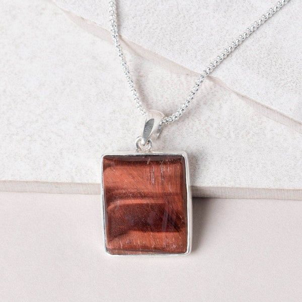 Red Tiger Eye Square Pendant Necklace
