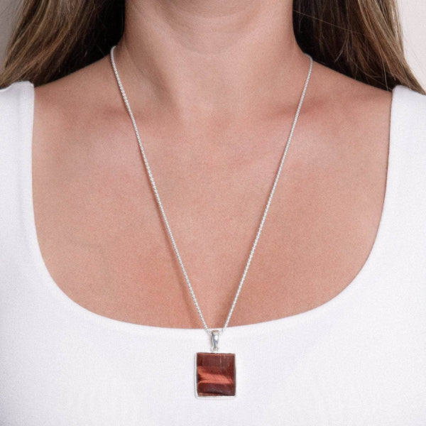 Red Tiger Eye Square Pendant Necklace