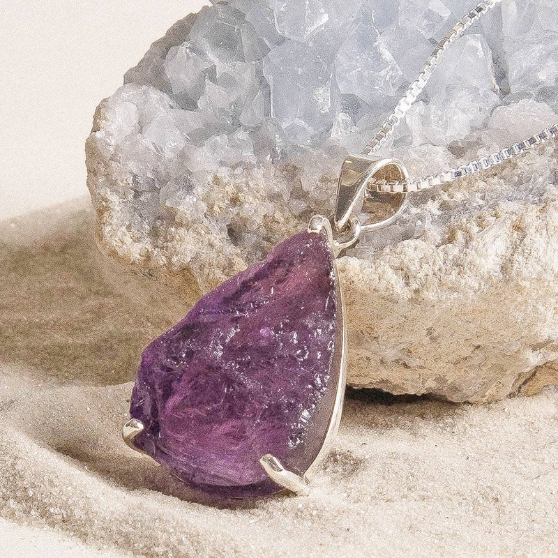 Raw Amethyst Teardrop Gemstone Necklace - Limited Edition