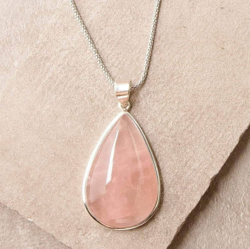 Rose Quartz Teardrop Pendant Necklace