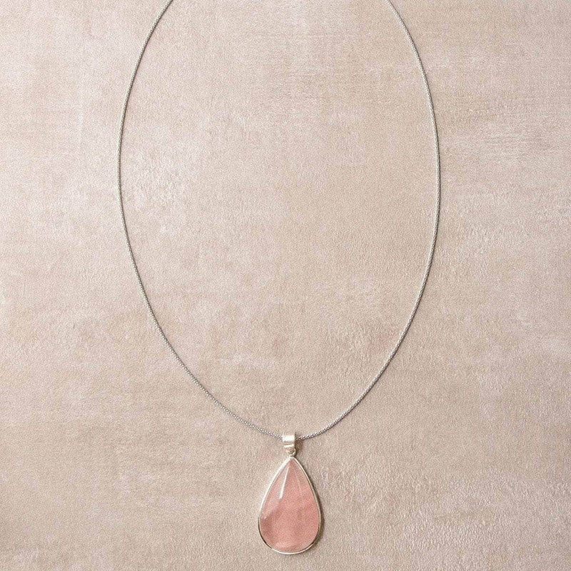 Rose Quartz Teardrop Pendant Necklace