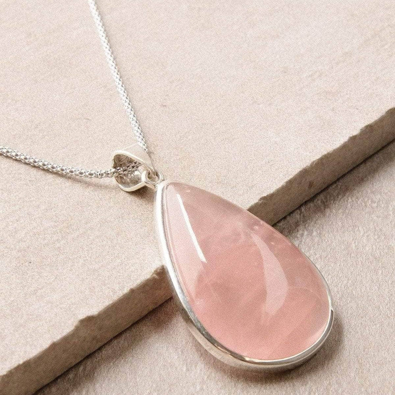 Rose Quartz Teardrop Pendant Necklace