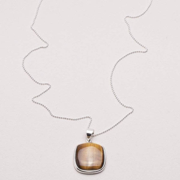 Tiger Eye Square Pendant Necklace