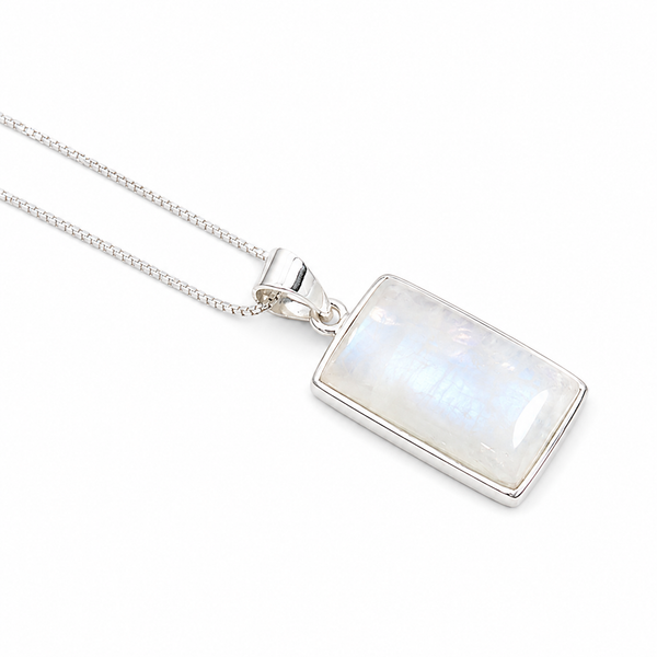 Rainbow Moonstone Square Pendant Necklace - 1 of a Kind