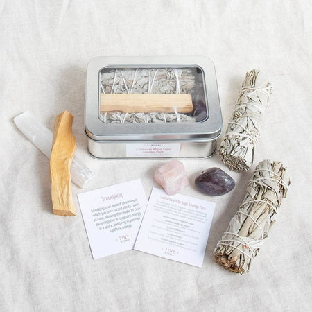 White Sage Smudge Kit w/ Crystal Cleansing Stones & Palo Santo