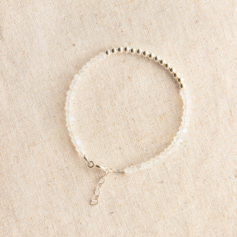 Silver Beaded Rainbow Moonstone Bracelet