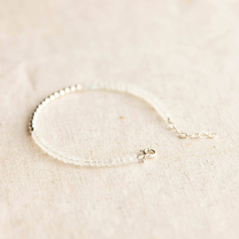 Silver Beaded Rainbow Moonstone Bracelet