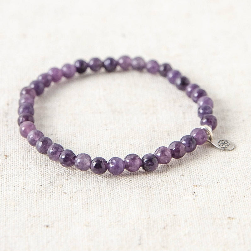 LEPIDOLITE with QUARTZ Crystal Bracelet - Round Beads - Beaded Bracele –  Throwin Stones