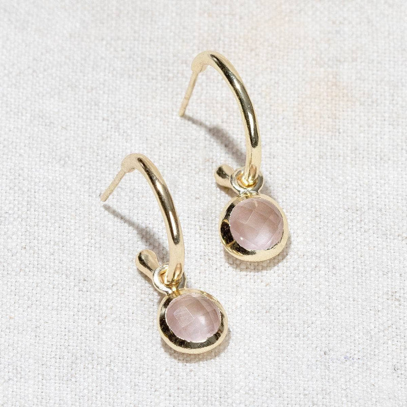 Rose Quartz Golden Hoop Earrings