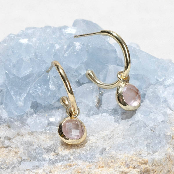 Rose Quartz Golden Hoop Earrings
