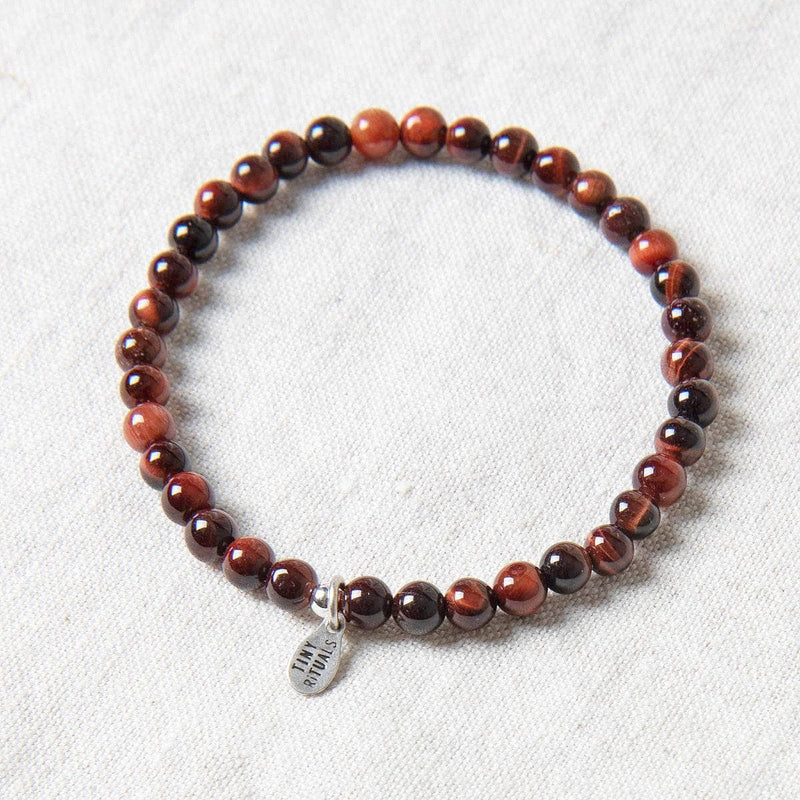 Red Tiger Eye Women Name Bracelet - with Engraved Gold Plated Beads