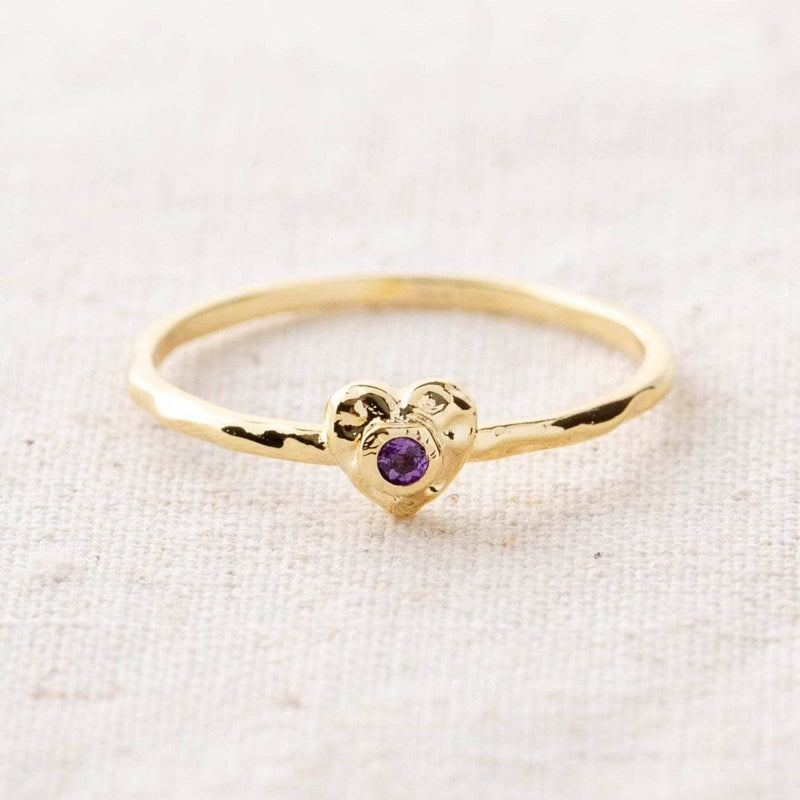 Amethyst Heart Gold Ring