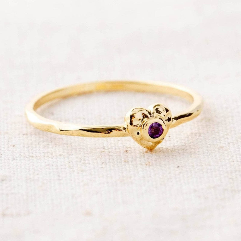 Amethyst Heart Gold Ring